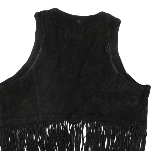 AVANT PREMIERE Tassel Womens Waistcoat Black Leather Suede XS - Picture 4 of 6