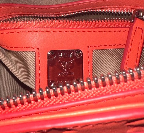 $725 MCM Hot Coral Monogram Leather Small Essential Crossbody Bag MWRASSE06O3001 - Picture 11 of 12