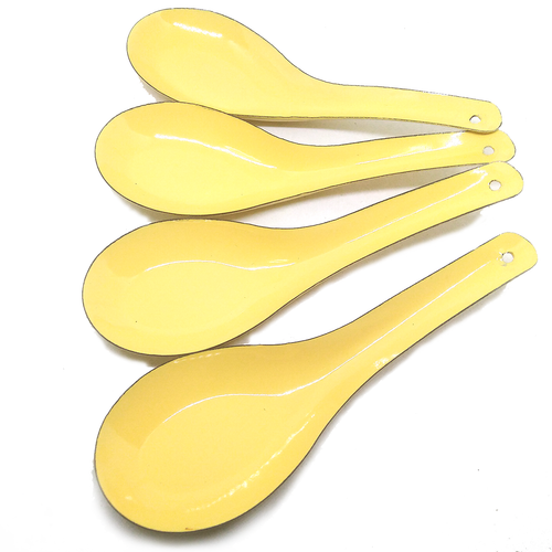 Set 4 Pcs Enamelware Soup Spoons Cultlery Vintage Yellow Flatware Thai Camping - Picture 1 of 6