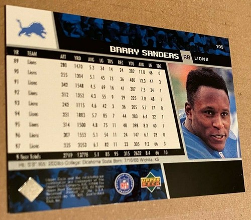 BARRY SANDERS 1998 Upper Deck Game Dated Card #105 NM-MT - Picture 2 of 2