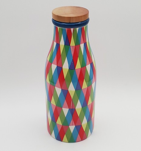 Target Farmhouse Kakaokaraffe 9" Milchflasche kariert blau rot grün Holzdeckel - Bild 8 von 13