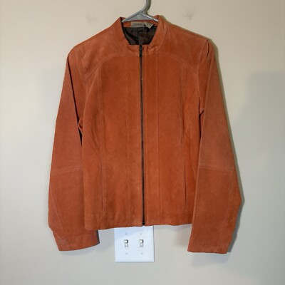 Ruff Hewn Women's Orange Leather Long Sleeve Pocketed Full Zip Jacket Medium