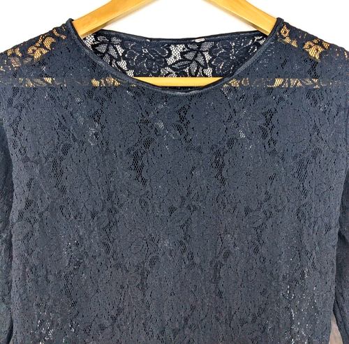 Vintage 90s Women Black Floral Lace Long Sleeveless Top Size 8 10 Casual Party - Picture 5 of 7