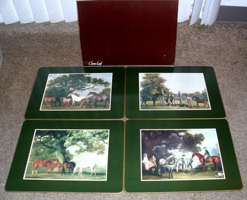 Large Clover Leaf Set of (4) Equestrian Cork Backed Place Mats - 15.5" in Box - Picture 3 of 4