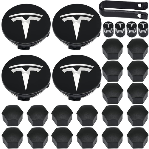 Aero Wheel Cap Kit Tesla Hub Center Covers Lug Nut Caps/Model 3 Y S X Logo - Picture 10 of 11