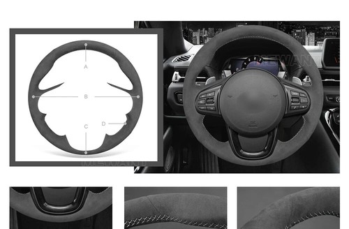 Red Alcantara Dark Gray Car Steering Wheel Cover for Toyota Supra GR Supra 2019 - Picture 8 of 13