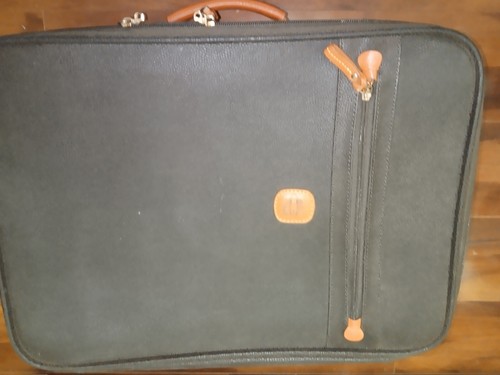Bric's 21" Carry On Rolling Suitcase Grey Brown w/ Cognac Leather Trim Luggage. - Picture 15 of 16