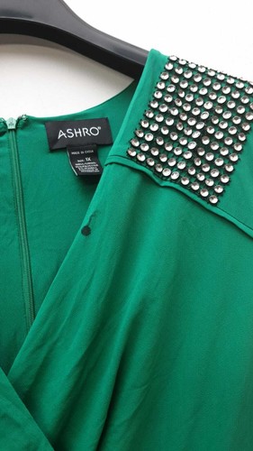 Ashro Cross Over Embellished Dress Green UK XL LN100 AA 04 - Picture 2 of 3