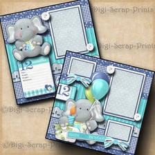 1ST BIRTHDAY BABY BOY 2 premade scrapbook pages paper piecing DIGISCRAP A0026