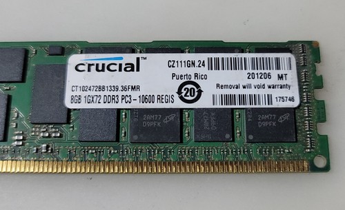 Crucial Micron 16GB 2x8GB 1GX72 DDR3 PC3-10600R CT102472BB1339 Server Memory - Picture 3 of 4
