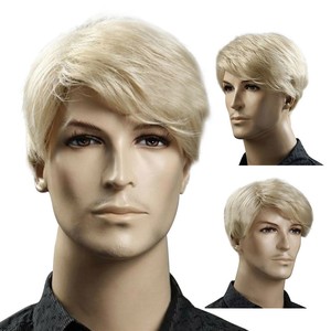 Mens Handsome Blonde Synthetic Short Natural Hair Wigs Man Cosplay