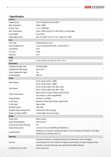 Hikvision 8MP 4K Dual Lens 180° Wide Angle 2-way audio DS-2CD1383G2P-LIUF/SL 2MM - Picture 5 of 9