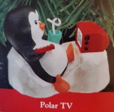 🐦🌟 💖 Hallmark "Polar T.V." Penguin Ornament 1990! "H"