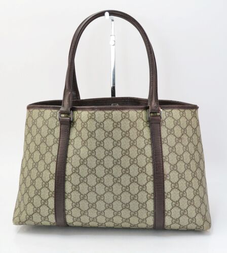 Autentica borsa tote bag Gucci marrone GG PVC tela Supreme e pelle #60879 - Foto 3 di 15