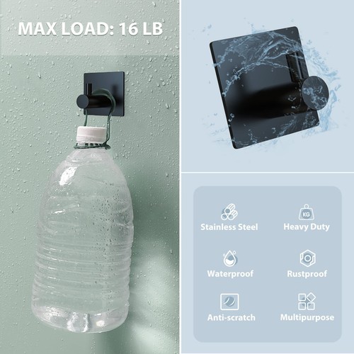 Adhesive Hooks Black Adhesive Towel Hooks Waterproof Self Adhesive Shower Wall H - Picture 4 of 8