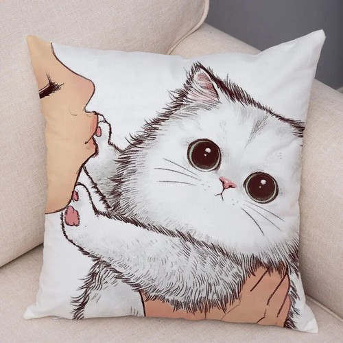 Cute Cartoon Cat Cushion Cover Decor Funny Lovely Pet Animal Print Pillowcase - Picture 49 of 59