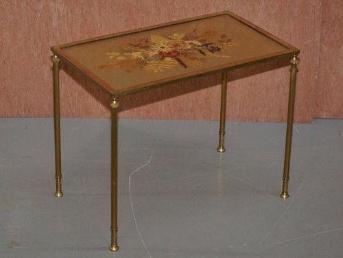 STUNNING NEST OF THREE FRENCH CIRCA 1920 BRONZE PRESSED FLOWERS TABLES REGENCY 3 - Picture 3 of 12