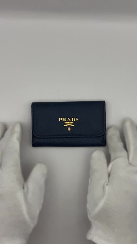 PRADA Key Wallet Key Case 6 Hooks Leather Blue USED T975-7 - Video 1 of 1