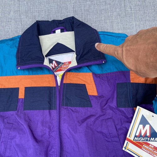Vintage Colorblock Jacke Youth 6 90s 1990s Mighty Mac Windbreaker lila türkis - Bild 6 von 19