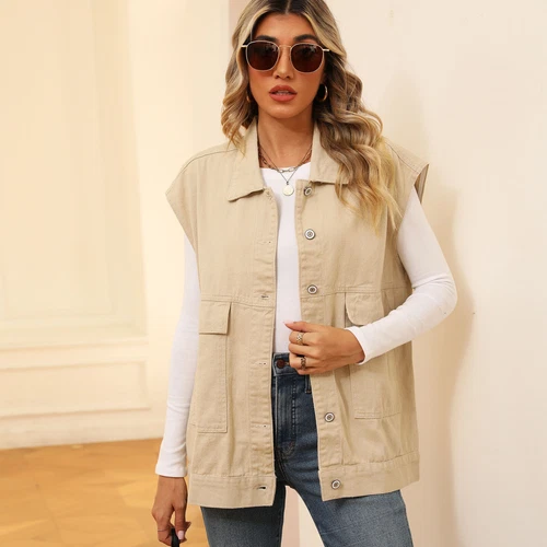 Ladies Denim Gilet Jacket Jeans Coat Sleeveless Womens Baggy Oversized Waistcoat - Picture 11 of 13
