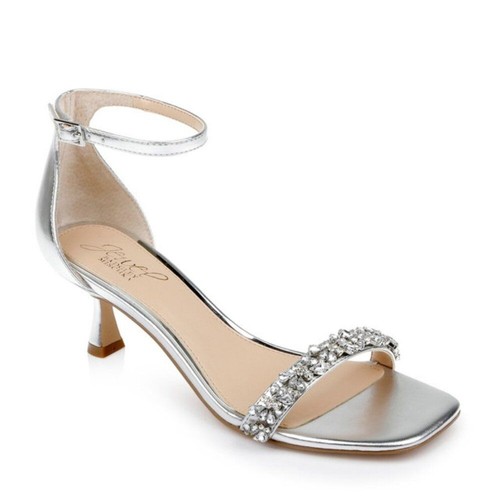 Nuevos Tacones Badgley Mischka Angel Plateados Metálicos Estrás Embellecidos Gatito  - Imagen 1 de 12