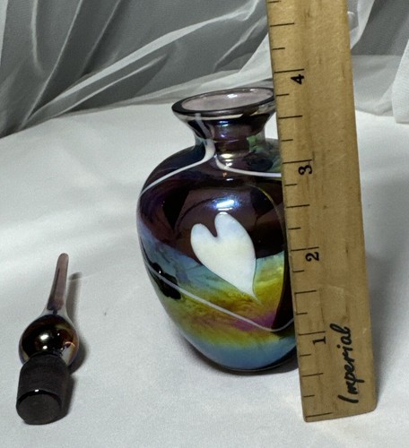 Vintage Fenton Purple iridescent Hanging Hearts Empty Perfume Bottle 6” - Picture 13 of 15