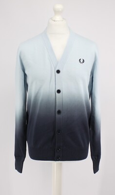 FRED PERRY OMBRE CARDIGAN HERREN HELL EISBLAU OMBRE BAUMWOLLE UVP £150 AD
