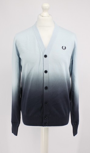 FRED PERRY OMBRE CARDIGAN MENS LIGHT ICE BLUE OMBRE COTTON RRP £150 AD