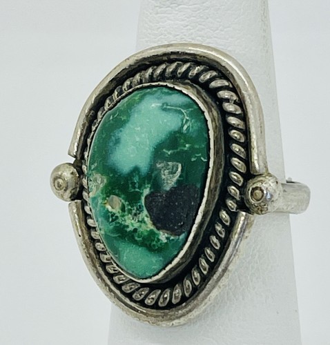 Vintage Navajo Gem Grade 2-Tone Polychrome Zat Royston Turquoise Silver Ring - Picture 4 of 9