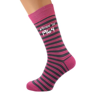 Geboren 1964 60. Geburtstag Hot Pink & Grau Streifen Socken UK 5-12