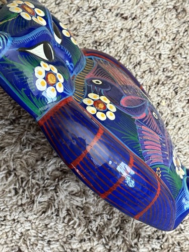 Búho de arcilla mexicano de 10" de alto pintado a mano arte de pared decoración colgante - Imagen 4 de 13