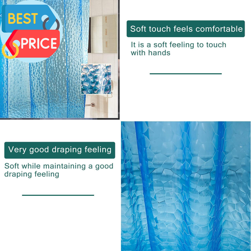 Blue Shower Curtain Liner, 100% Waterproof EVA 3D Shower Curtains with 3 Duty He - Picture 6 of 12