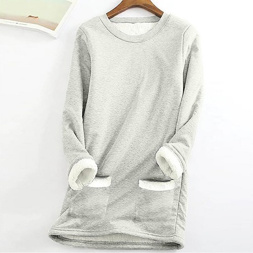 Women Warm Lined Fleece Tos Crewneck Sport Sweatshirt Pullover Loungewear Blouse - Picture 21 of 60