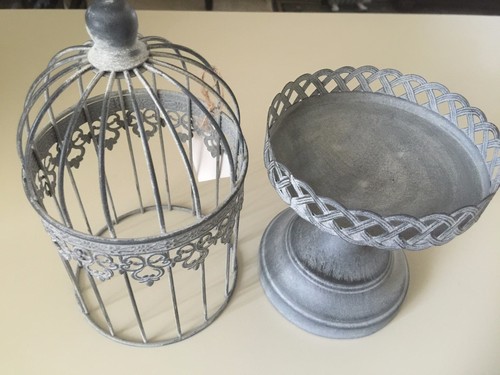 Antique Sliver Look Iron Bird Cage on Stand. - Picture 5 of 5