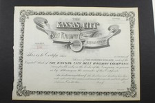 Kansas City MO Belt Railway $100 Stock Shares BLANK 1890s Certificate #136 L971A