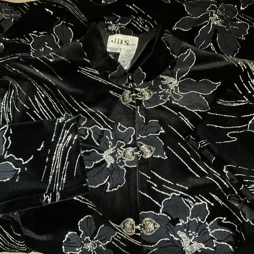 J.B.S. LTD Jacke Blazer M Velour schwarz grau geblümt silber Akzent langarm - Bild 9 von 10