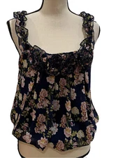 Rue 21 Floral Semi Sheer Top Multicolor Elastic Waist Size Large
