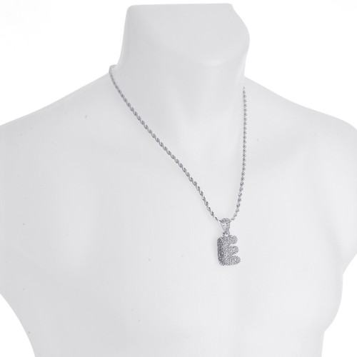 A - Z Initial Bubble Letters Silver Plated Iced Pendant 20" Rope Chain Necklace - Picture 11 of 35