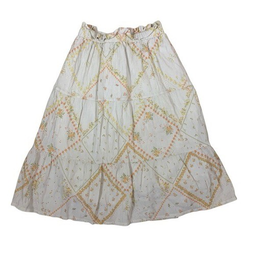 The New Society 16Y Boho Cottagecore Floral Patchwork Midi Skirt Organic Cotton - Picture 1 of 5