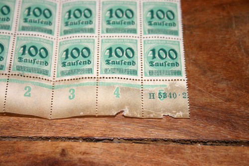 Rare ¼ Sheet of 25 Deutsches Reich (1923) 400 Mark 100 Tausend Overprint Stamps - Bild 8 von 12