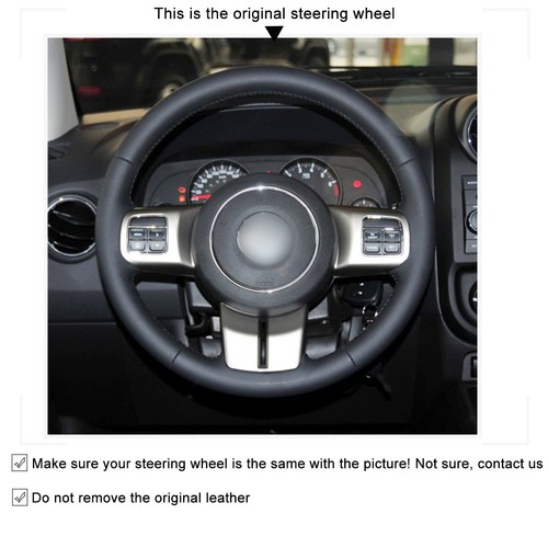 Black Soft Leather Steering Wheel Cover for Jeep Compass Grand Cherokee Wrangler - Foto 3 di 10