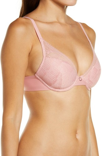NWT Chantelle 18D1 Erika Plunging Bra Color: Rose Tutu Size: 32D - Picture 3 of 4