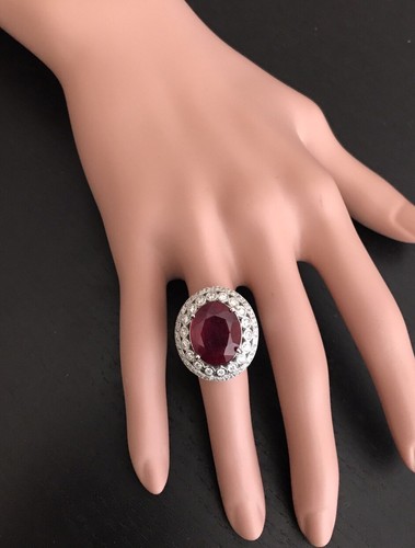 14,80 Karat roter Rubin und natürlicher Diamant 14K massiver Weißgold Ring - Bild 5 von 7