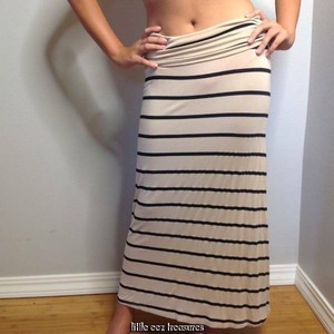 Women-039-s-juniors-Teen-MAHINA-tan-black-stripe-Midi-Dress-or-Maxi-Skirt-SMALL