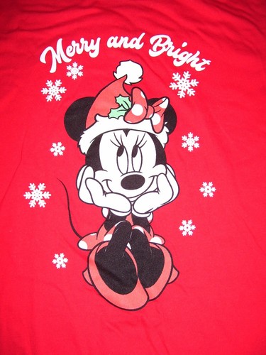 Girls Disney Junior Red Minnie Mouse Merry and Bright Christmas T Shirt S - Picture 2 of 3
