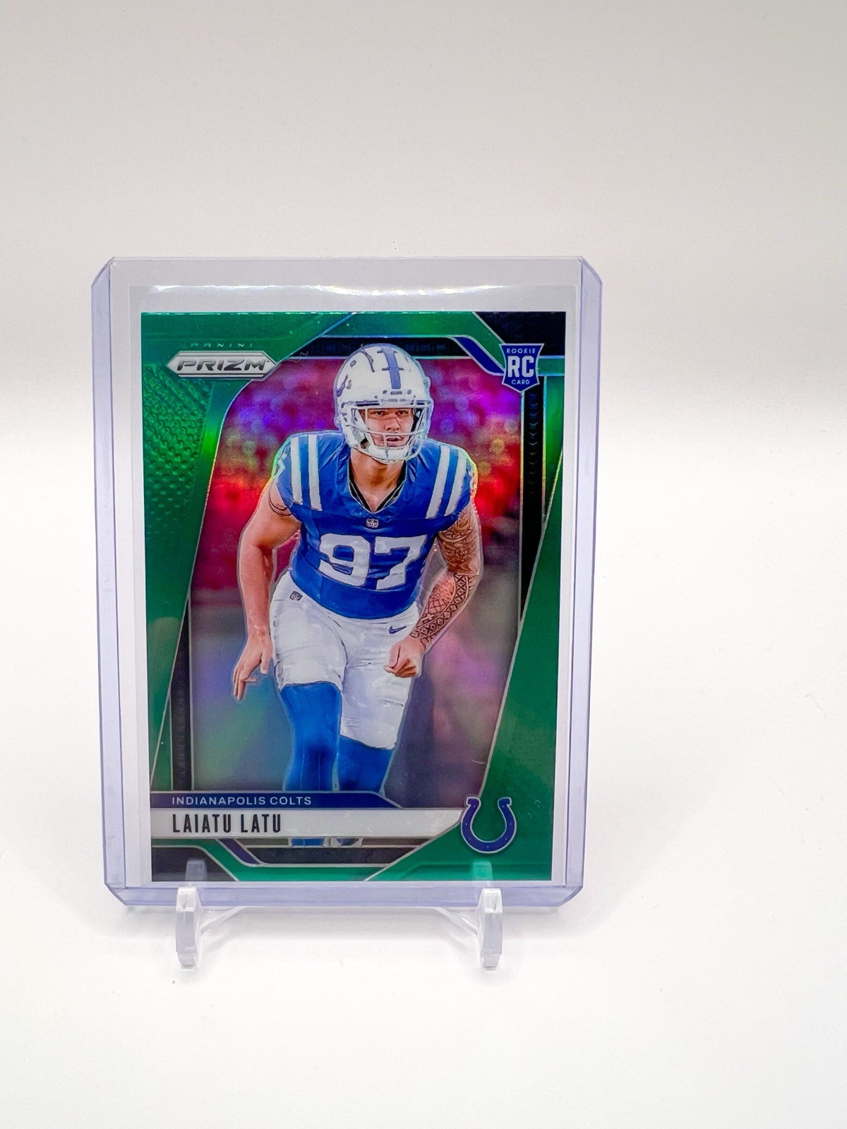 2024 Panini Prizm Laiatu Latu Green Prizm RC #366 Indianapolis Colts