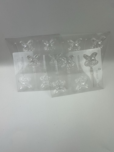Lot Of 4 Candy Mold Bunny Face Lollipop Shapes Clear Plastic Ck Products Sny_979 - Picture 1 of 7