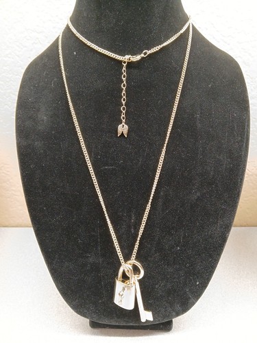 Victoria's Secret Scandalous Long Gold Lock and Key Charms Necklace MSRP $78 - Picture 1 of 11