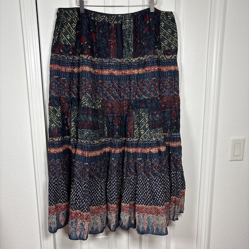 LAUREN RALPH LAUREN Southwestern Tiered Maxi Skirt 2X Pull On Gauze Lined Cotton