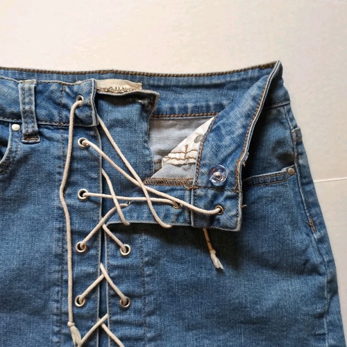 PacSun Denim Schnür Mini Jeansrock Damen XS Gr. 24 Y2K Retro Western Taschen - Bild 4 von 8